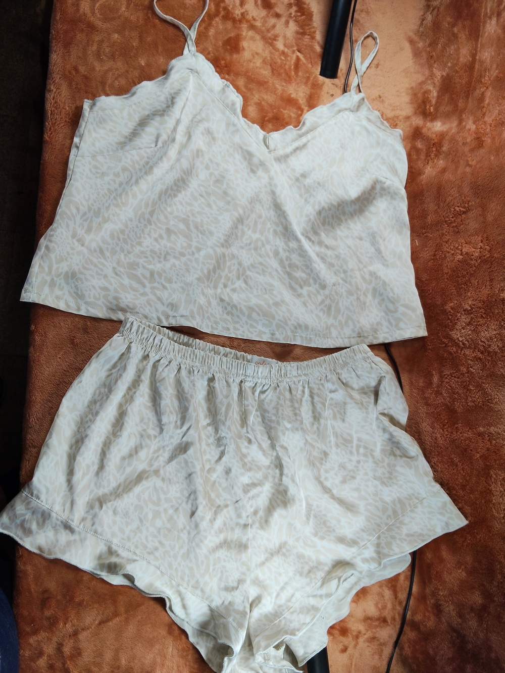 Colsie Cream Animal-Print Satin Cami & Shorts Sleep Set